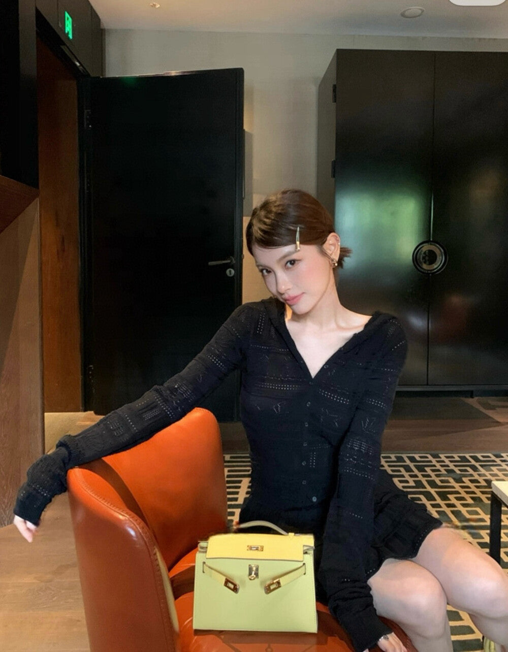 フード付き長袖ニットカーディガン+スカートセット