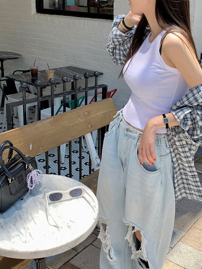 Vintage Loose-Fit Plaid Sun-Protective Shirt