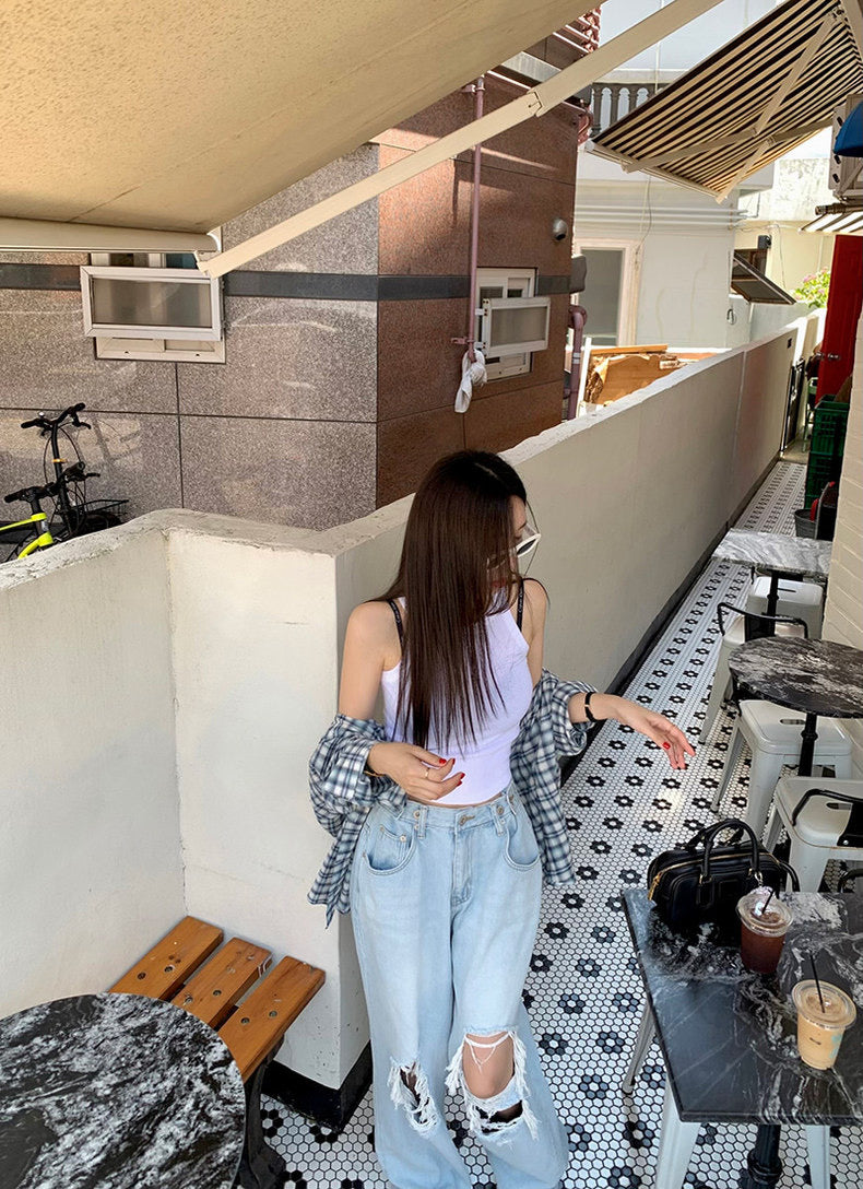 Vintage Loose-Fit Plaid Sun-Protective Shirt