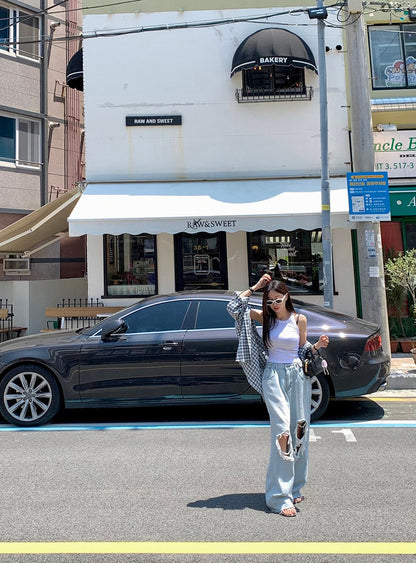 Vintage Loose-Fit Plaid Sun-Protective Shirt