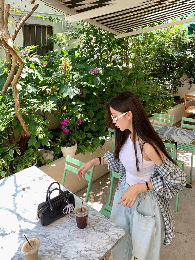 Vintage Loose-Fit Plaid Sun-Protective Shirt