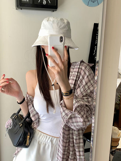 Vintage Loose-Fit Plaid Sun-Protective Shirt