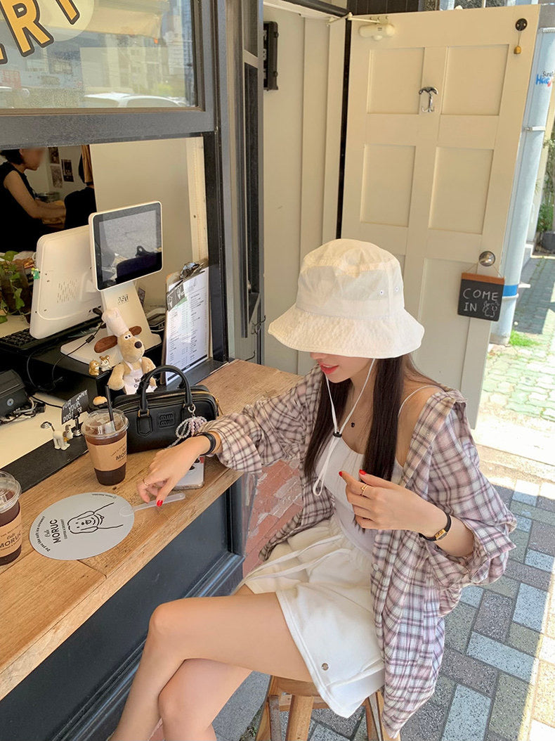 Vintage Loose-Fit Plaid Sun-Protective Shirt