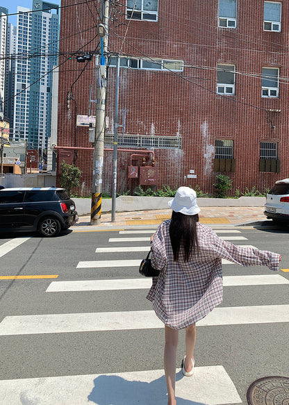 Vintage Loose-Fit Plaid Sun-Protective Shirt