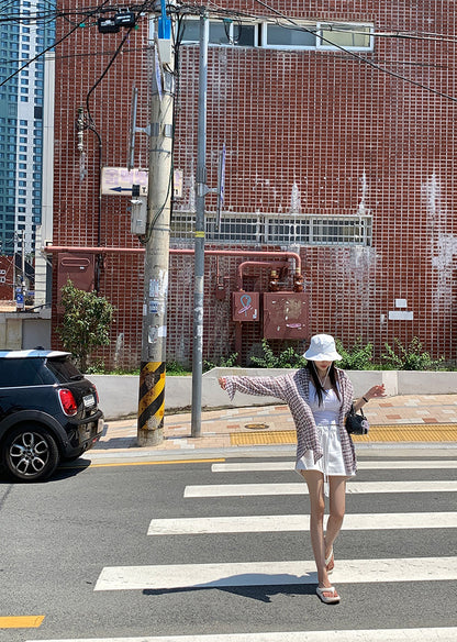 Vintage Loose-Fit Plaid Sun-Protective Shirt