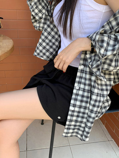 Vintage Loose-Fit Plaid Sun-Protective Shirt