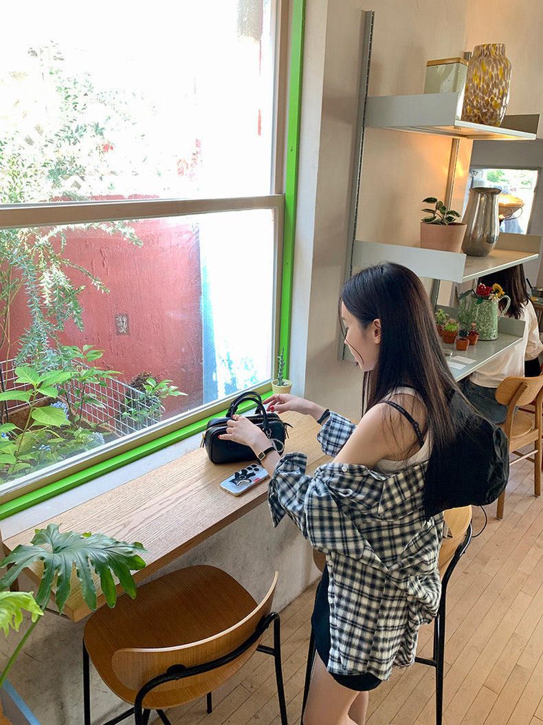 Vintage Loose-Fit Plaid Sun-Protective Shirt