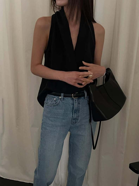 Cross Halter Linen Tank Top