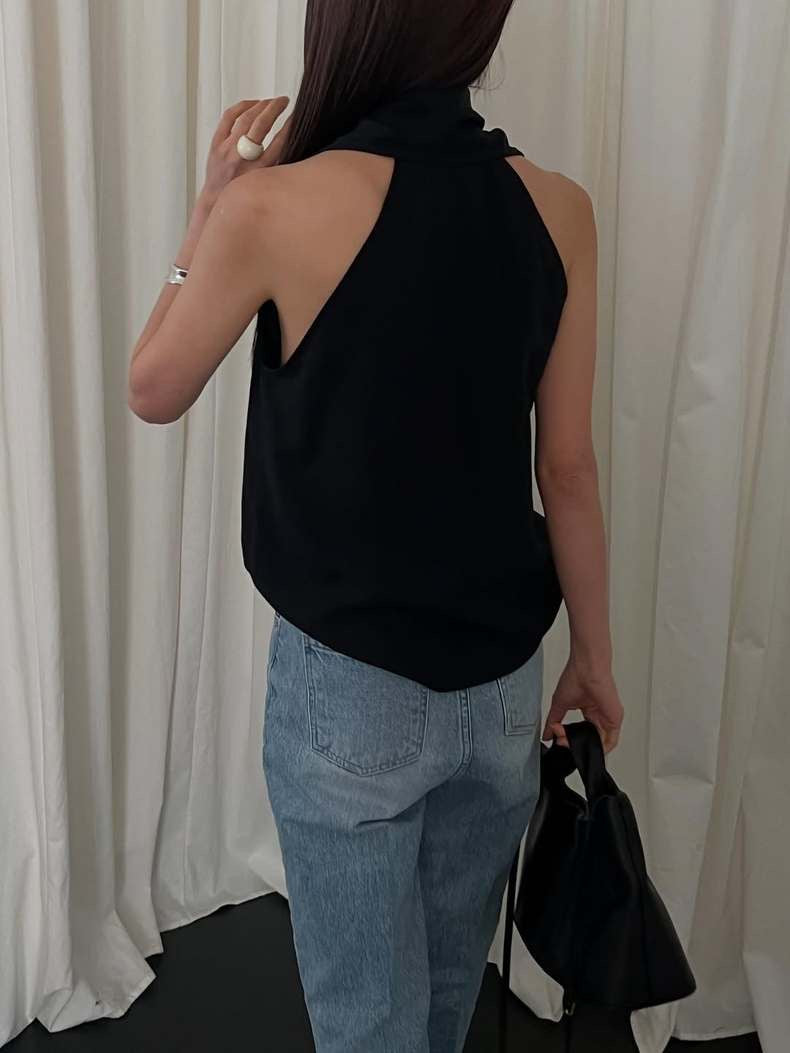 交叉掛脖亞麻背心恤衫