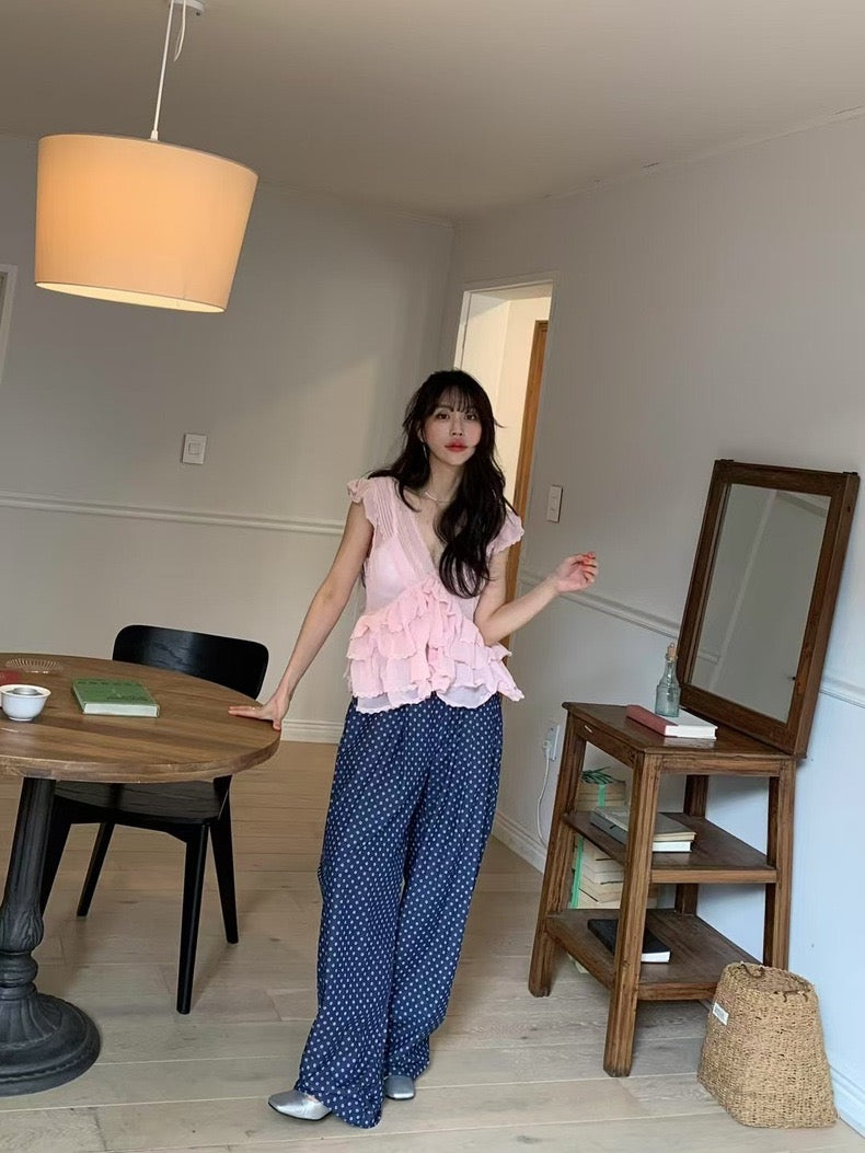 Irregular Lace Flutter Sleeve Blouse