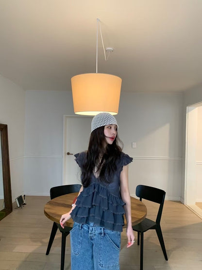 Irregular Lace Flutter Sleeve Blouse