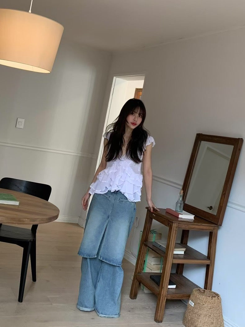 Irregular Lace Flutter Sleeve Blouse