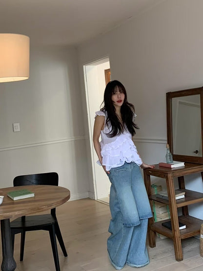 Irregular Lace Flutter Sleeve Blouse