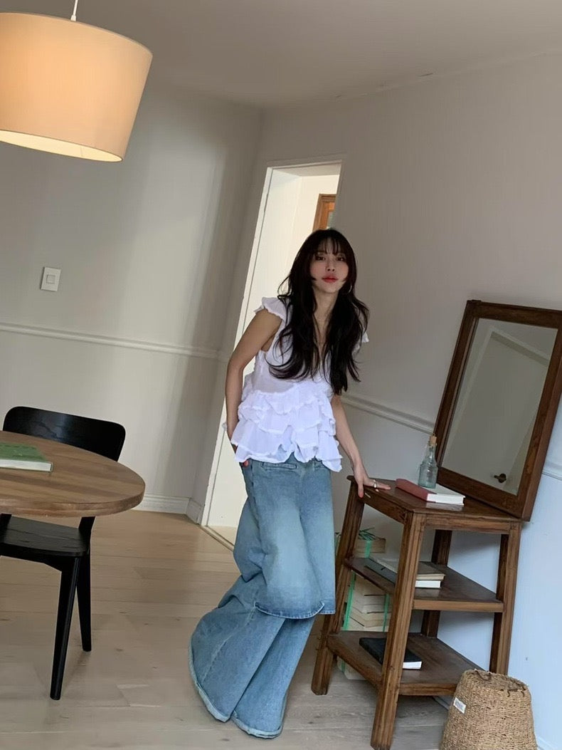 Irregular Lace Flutter Sleeve Blouse