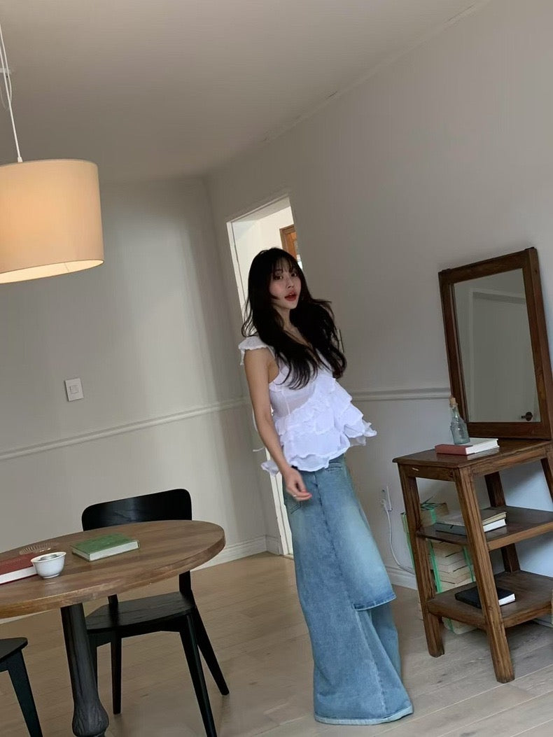 Irregular Lace Flutter Sleeve Blouse