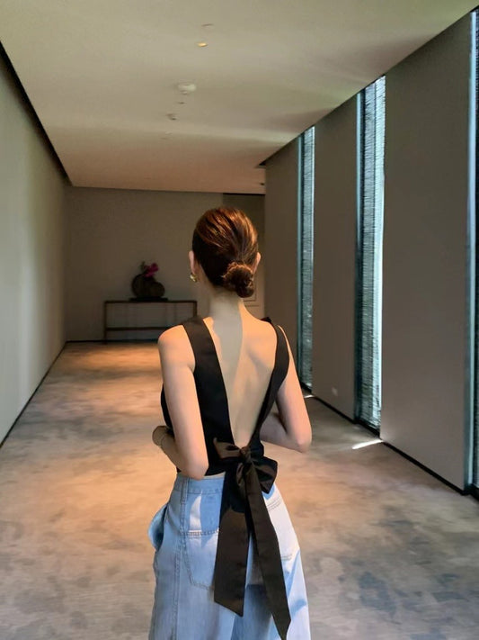 French-Style Backless Tie Bow Tank Top