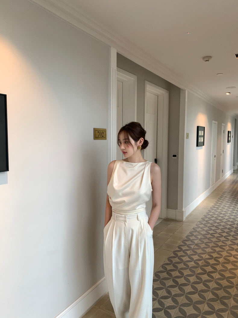 French-Style Backless Tie Bow Tank Top