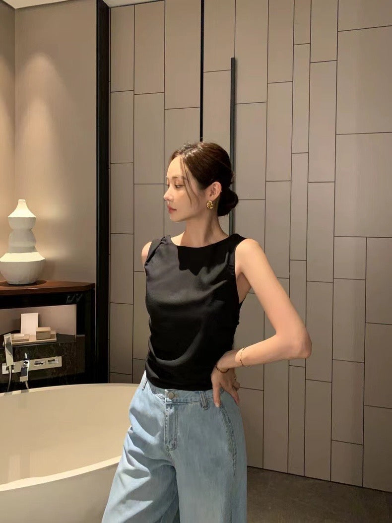 French-Style Backless Tie Bow Tank Top