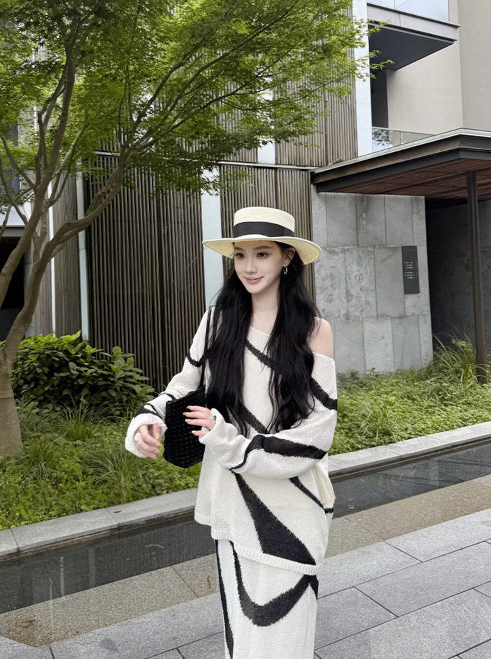 カラーブロックストライプルーズニットトップ