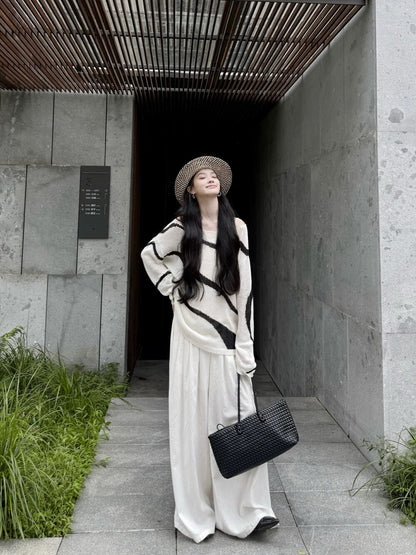 カラーブロックストライプルーズニットトップ