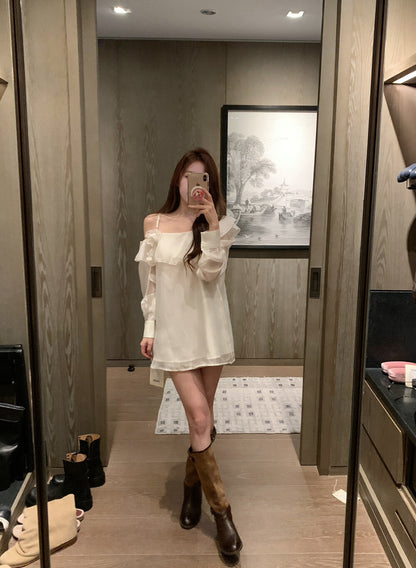 Satin Ruffle Floral One-Shoulder Blouse