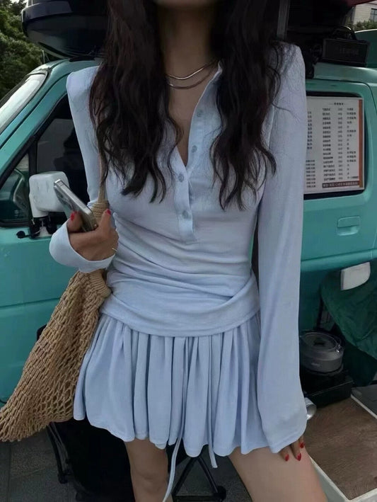 Casual Long Sleeve T-Shirt + Skirt Set