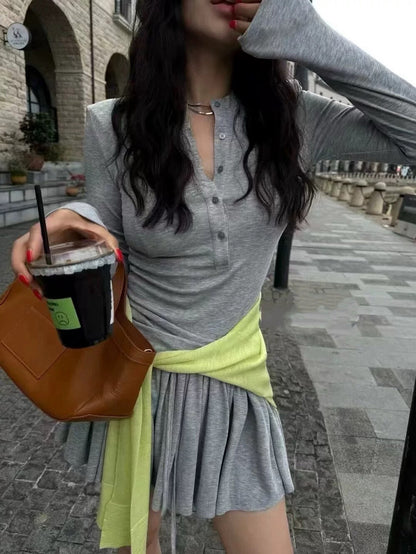 Casual Long Sleeve T-Shirt + Skirt Set