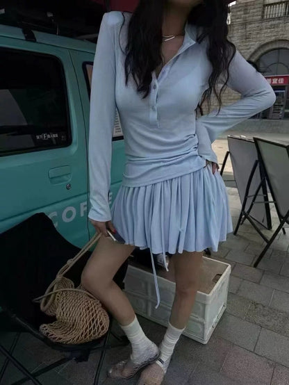 Casual Long Sleeve T-Shirt + Skirt Set