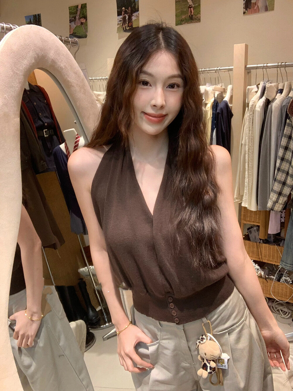 Halter V-neck Backless Tank Top