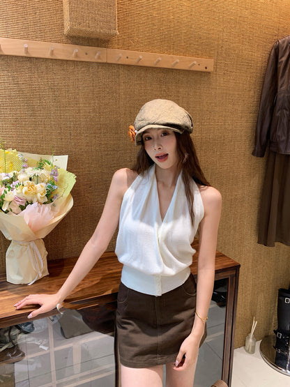 Halter V-neck Backless Tank Top