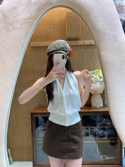 Halter V-neck Backless Tank Top