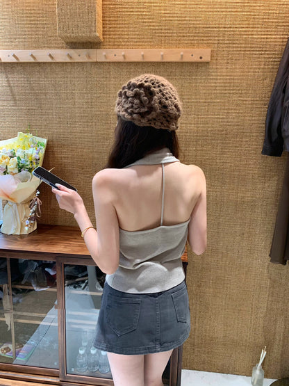 Halter V-neck Backless Tank Top