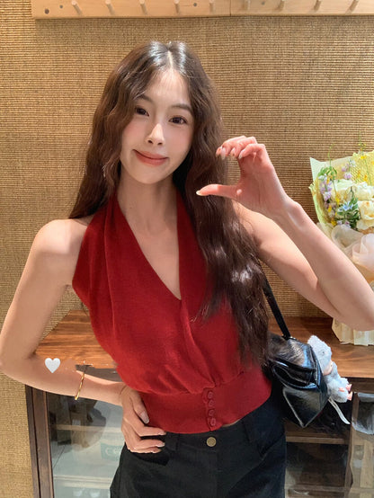 Halter V-neck Backless Tank Top