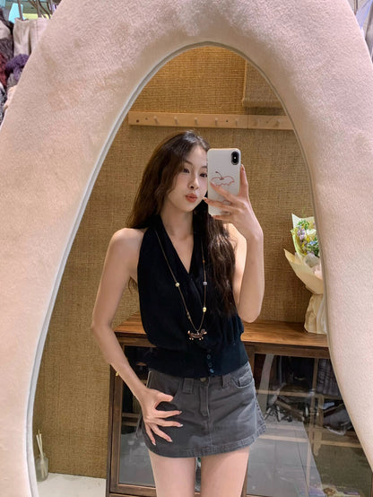 Halter V-neck Backless Tank Top