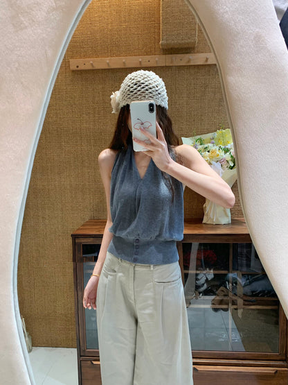 Halter V-neck Backless Tank Top