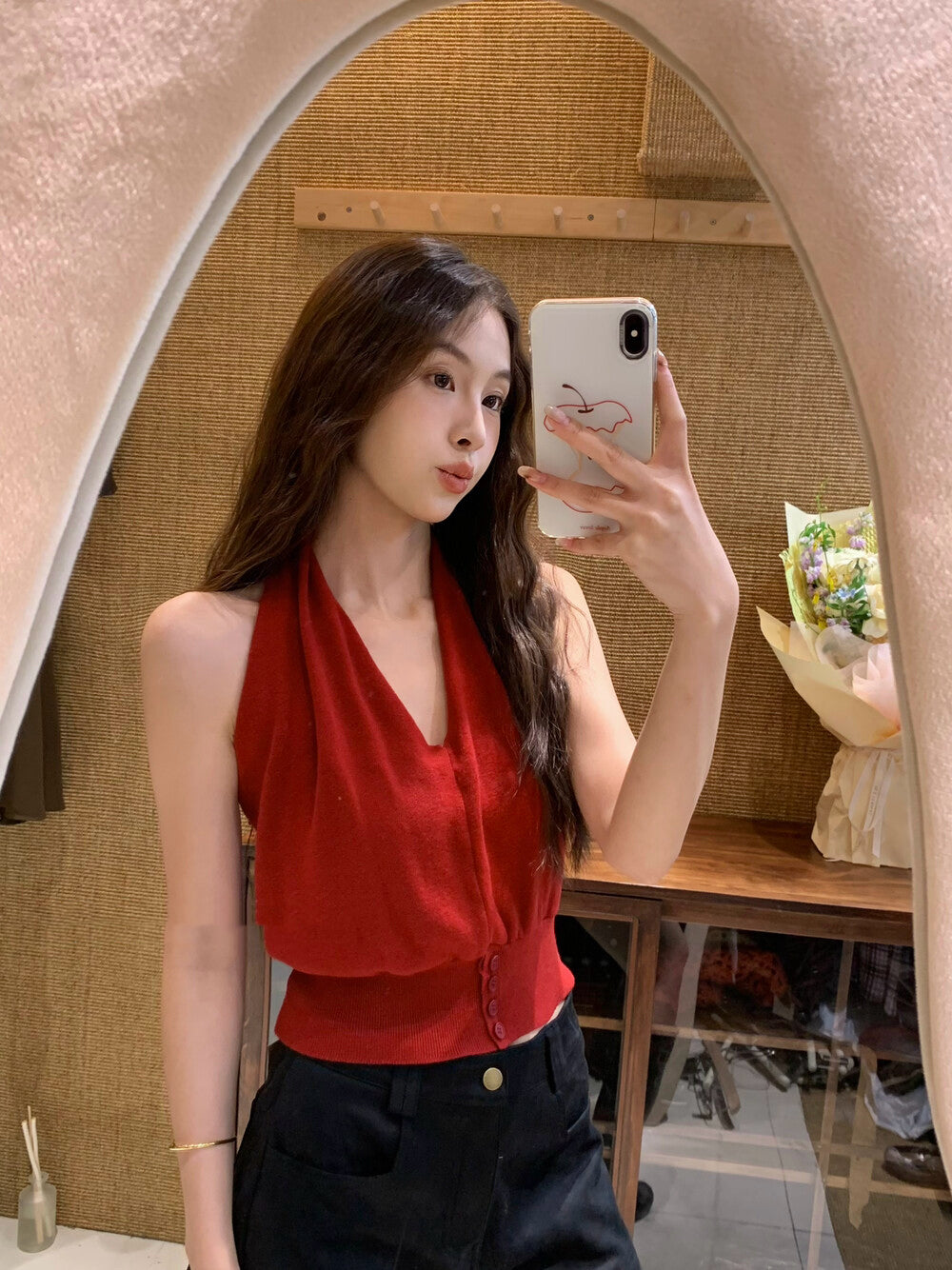 Halter V-neck Backless Tank Top