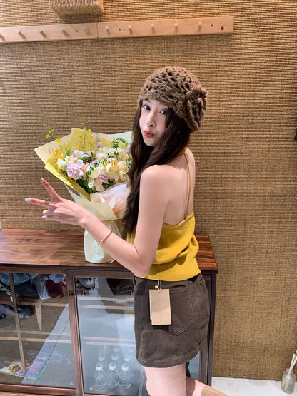 Halter V-neck Backless Tank Top