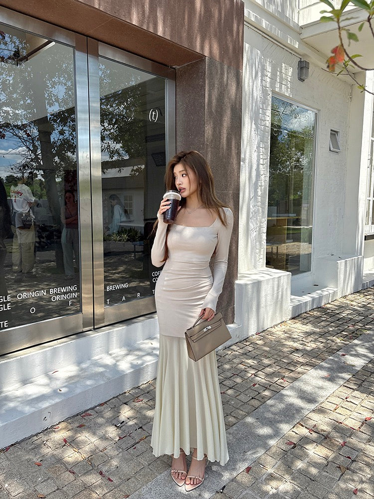 Square Neck Patchwork Mermaid Dress