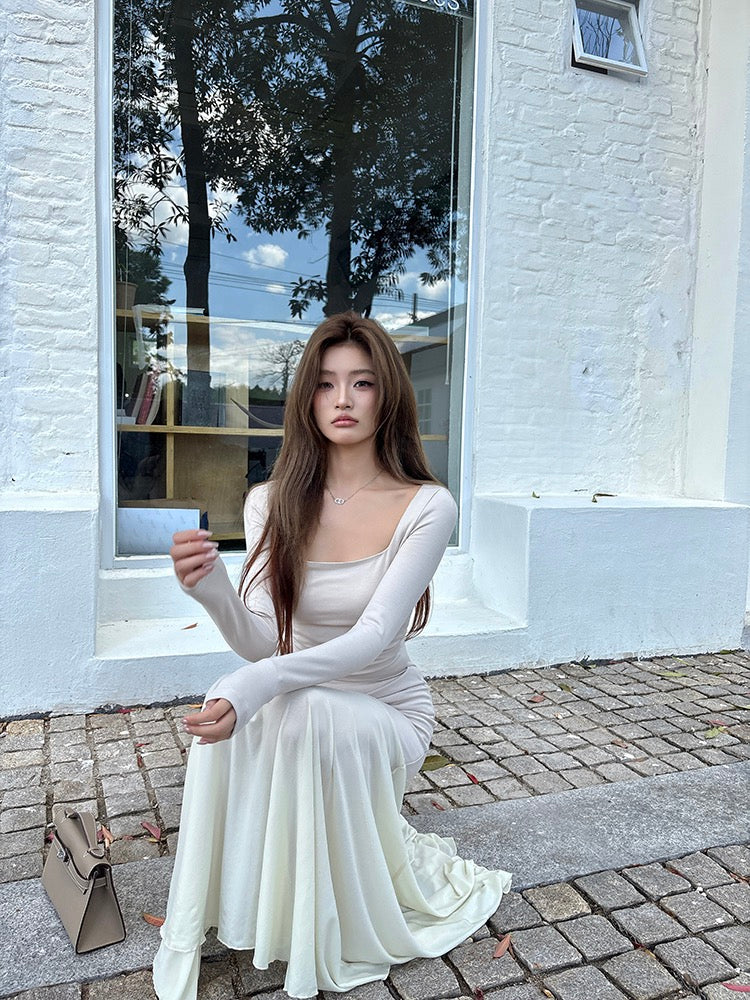 Square Neck Patchwork Mermaid Dress