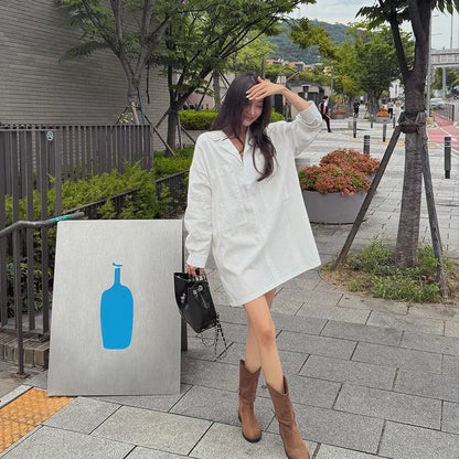 Blazer Collar Waist-Tailored Shirt Dress