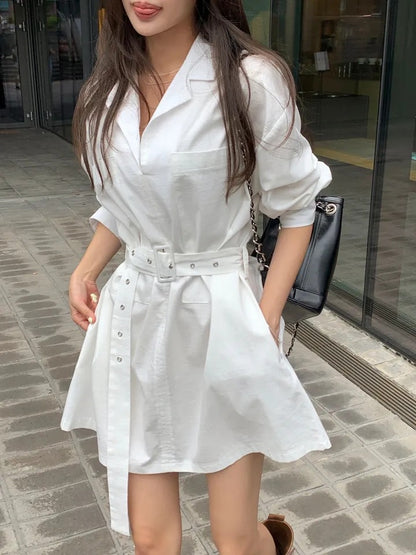 Blazer Collar Waist-Tailored Shirt Dress