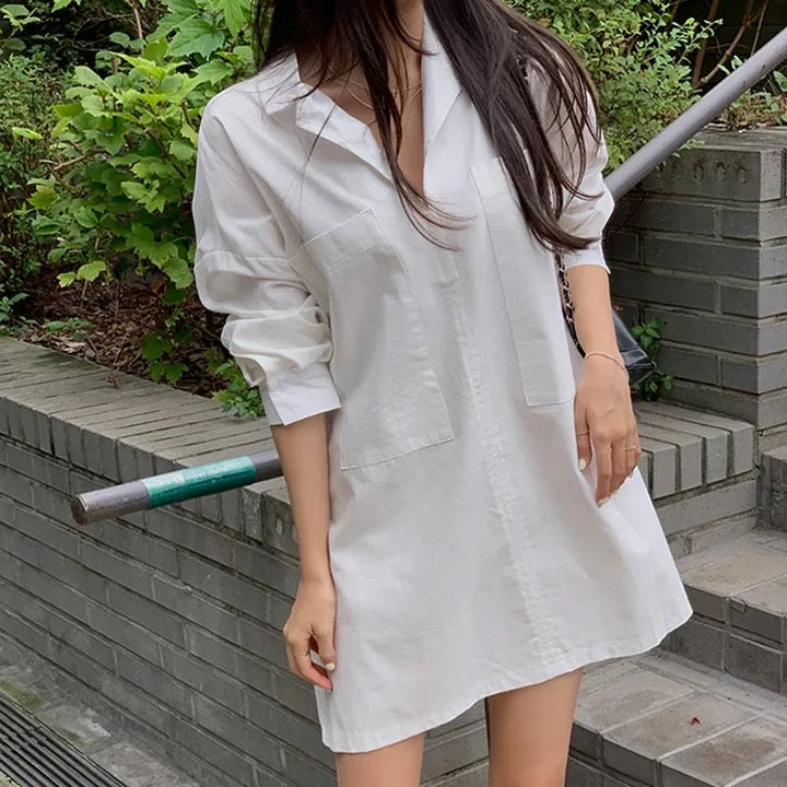 Blazer Collar Waist-Tailored Shirt Dress