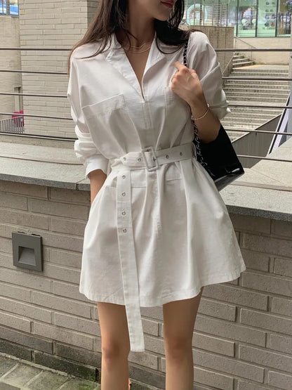 Blazer Collar Waist-Tailored Shirt Dress