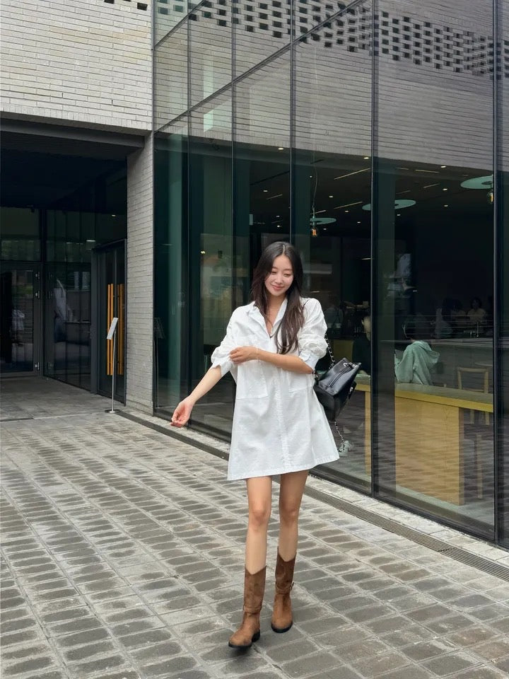 Blazer Collar Waist-Tailored Shirt Dress