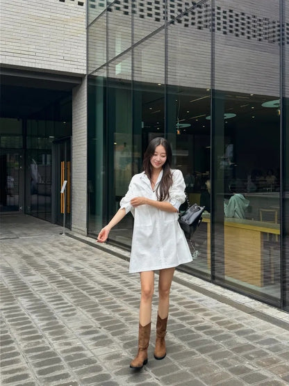 Blazer Collar Waist-Tailored Shirt Dress