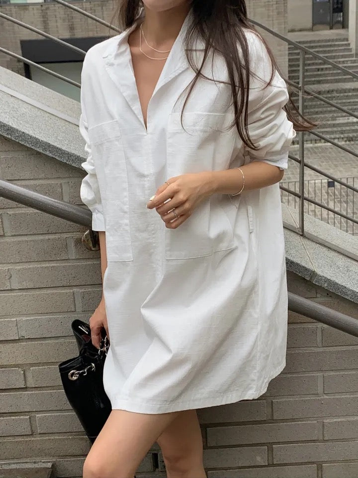 Blazer Collar Waist-Tailored Shirt Dress