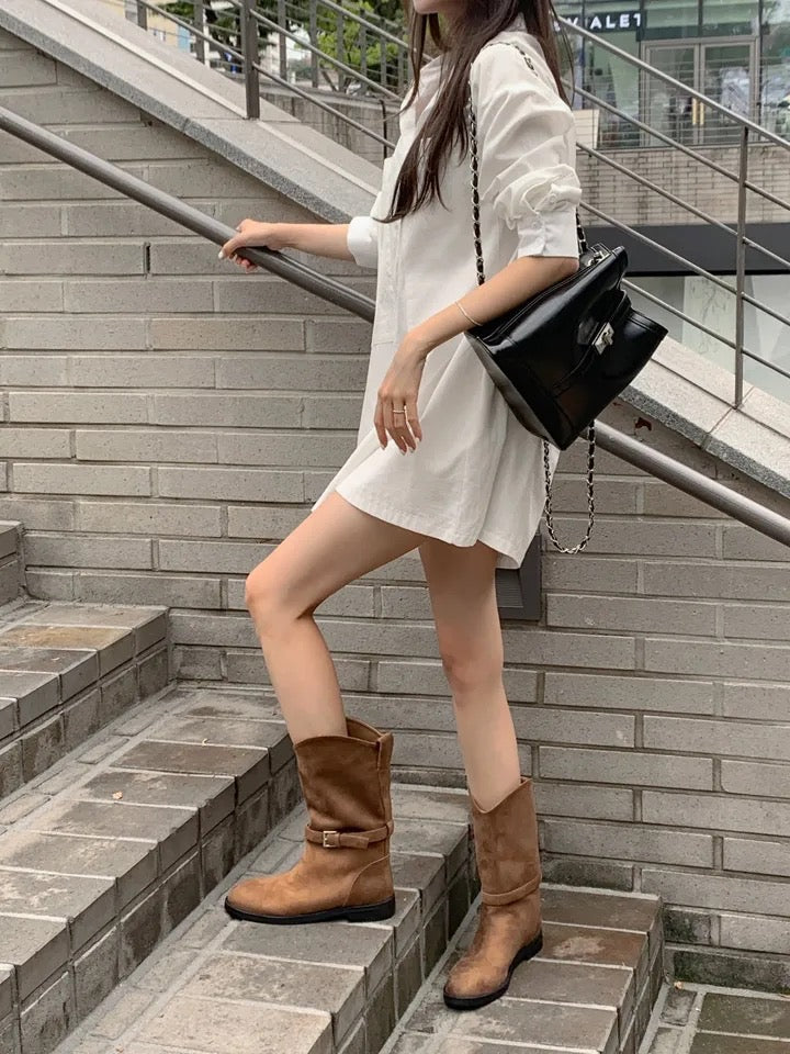 Blazer Collar Waist-Tailored Shirt Dress