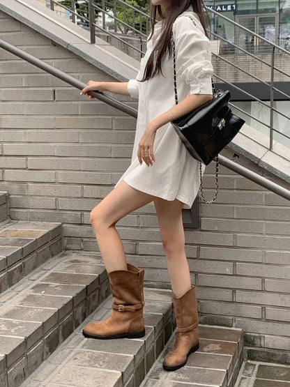 Blazer Collar Waist-Tailored Shirt Dress