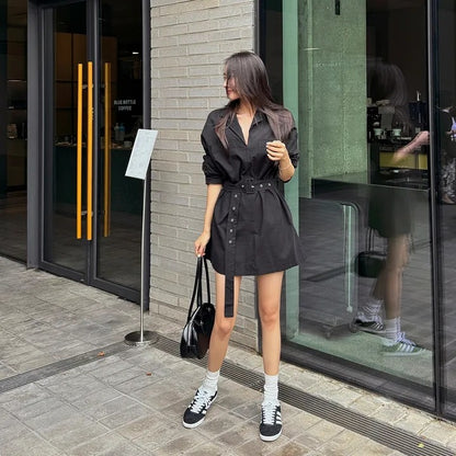 Blazer Collar Waist-Tailored Shirt Dress