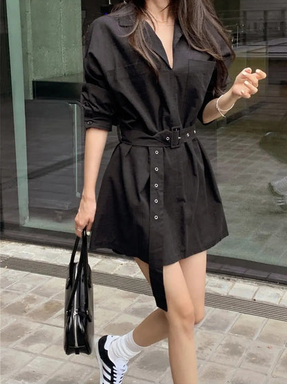 Blazer Collar Waist-Tailored Shirt Dress